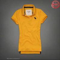 dames abercrombie fitch korte polo tees logo geel On Sale Outlet cohtm247